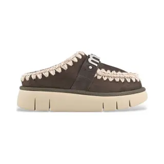 Mou For Woman. Mu.FW531001A Bounce Clog Suede - Letter Logo (40), Leather, Brown, Flat, None, Casual