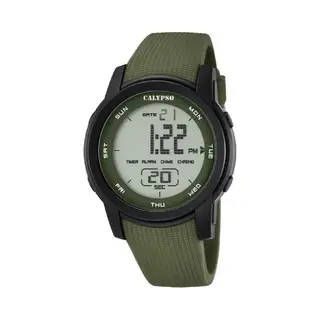 Calypso Unisex Digital Watch With Lcd Dial Digital Display And Green Plastic Strap K5698/4