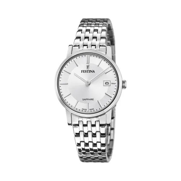 Festina Swiss Made Damen Armbanduhr Edelstahl 316L Silber - Quarzwerk - Saphirglas Resistent - Wasserdicht Bis 5 Atm - Kalender F20019/1 - Classic thumbnail