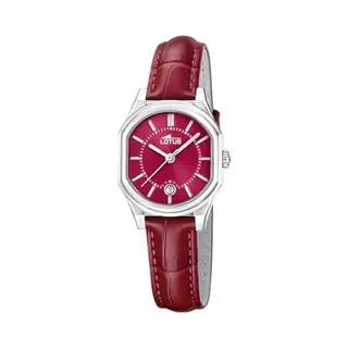 Lotus Damen Analog Uhr Leder Rot - Quarzwerk - Hochfestes Mineralglas - Wasserdicht 5 Atm - Elegant Und Klassisch - Kalender 19044/4 - Old Money