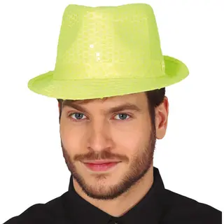 Fiestas Guirca Carnaval Verkleed Hoedje - Glitter Fluor Geel - Volwassenen/heren - Met Paillette