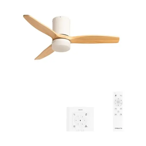 Create / Windcalm S/Deckenventilator Abs Mit Beleuchtung Weiß Hellesholzflügel-Optik Mit Wandschalter Und Fernbedienung / 40W, Leise, Ø112cm, 3 thumbnail