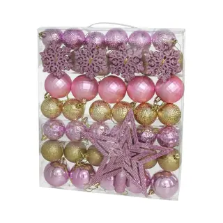 Gerimport Kerstballen Set Met Ster Piek 57-delig - Kunststof - Roze/goud