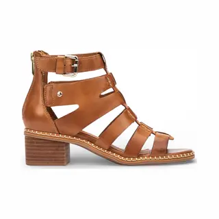 Infinity Leather Pikolinos Leather Block-Heel Gladiator Sandals - Blanes In Brown