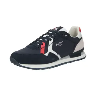 Pepe Jeans For Man. PMS40007 Brit Road Leather Sneakers Navy (45), Flat, Laces, Casual
