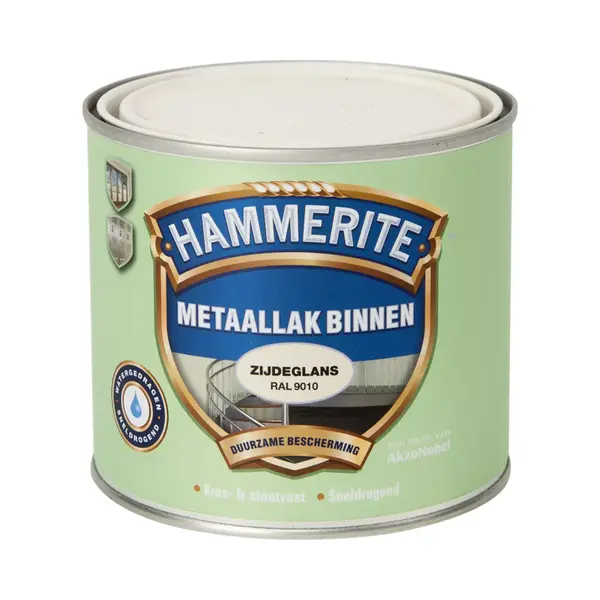 Hammerite Metaallak Binnen Krasvast Zijdeglans - Zuiver Wit - 0, 5L thumbnail