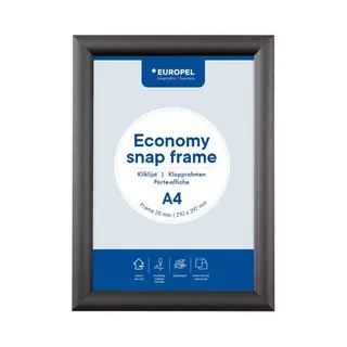 Europel Economy Klapprahmen, A4, Farbe Schwarz, Aluminium Profil 25 X 11 Mm, Maße 241 X 328 Mm, Für Poster 21 X 29, 7 Cm, Posterhalter, Hotel,