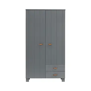 Woood Dennis Kast Met Laden - Grenen|Leer - Staal Grijs - 202x111x55