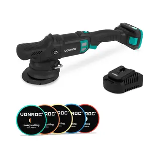 Vonroc Pro Doppelschleifer 20V – Ø 125mm | Inkl. 2, 0Ah Akku, Schnellladegerät Und 5 Polierpads
