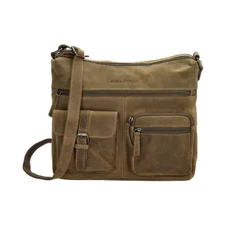 Hide & Stitches Idaho Crossbody Schoudertas - 100% Leder - Leren Dames Tas - Olijfgroen