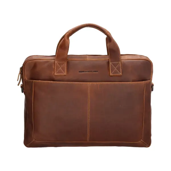 Hide & Stitches Japura Laptoptas 15, 6 Inch Premium Crossbody Schoudertas 100% Leder - 100% Leer - Cognac thumbnail