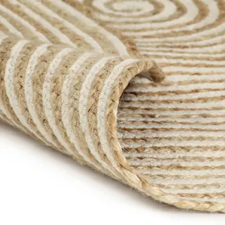 VidaXL Teppich Handgefertigt Mit Spiralen-Design Wohnzimmerteppich Jute Teppich Kurzflor Handwebteppich Naturteppich Geflochten Weiß 90 Cm, 133716