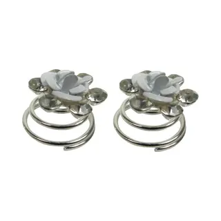 Haarsoires Haarspeld Curlies 1cm - Bloem Strass Steentjes - Wit Zilver - Set Van 2 - Haarspiralen - Haarversiering Voor Opsteekkapsels