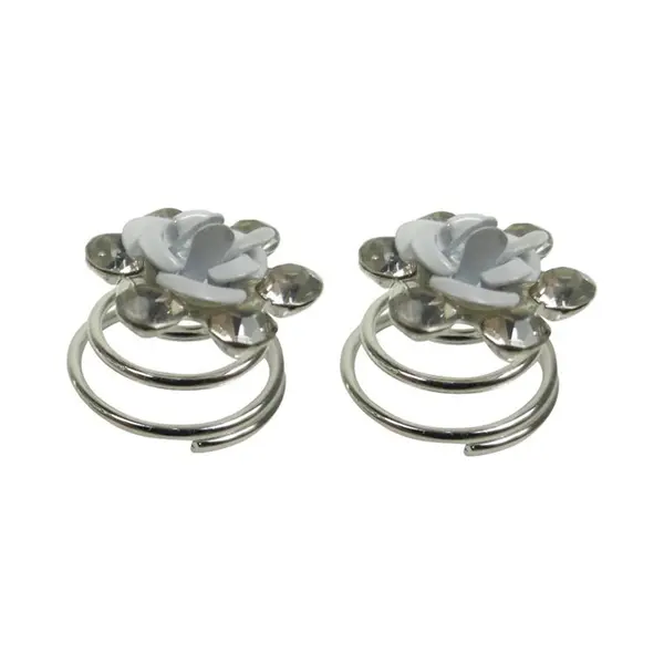 Haarsoires Haarspeld Curlies 1cm - Bloem Strass Steentjes - Wit Zilver - Set Van 2 - Haarspiralen - Haarversiering Voor Opsteekkapsels thumbnail