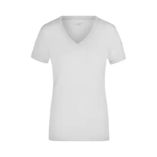 James & Nicholson T-shirt V-hals - Dames - Wit - Stretch - Korte Mouwen - Katoen/elasthan S