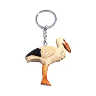 Bellatio Decorations Cornelissen Ooievaar Sleutelhangers - 6 Cm - Hout - Geboorte Feest Attenties - Vogels - Dieren