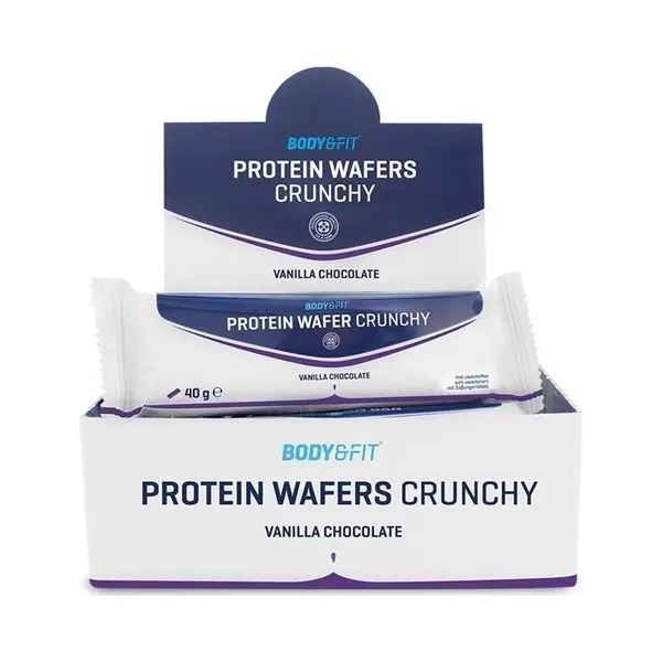 Body & Fit Crunchy Eiwitwafels - Proteïne Repen - Suikerarm & Eiwitrijk - 1 Doos (12 Wafels) - Vanille Chocolade thumbnail