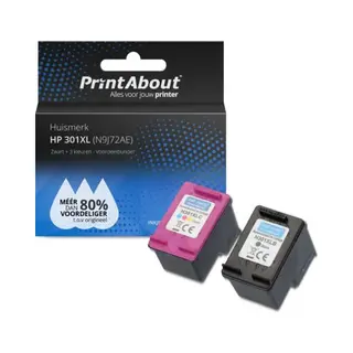 PrintAbout Huismerk Hp 301XL (N9J72AE) Inktcartridge Zwart + 3 kleuren Voordeelbundel Hoge capaciteit