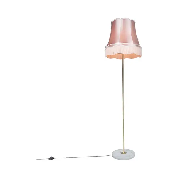 Qazqa - Retro Floor Lamp Brass With Granny Shade Pink 45 Cm - Kaso- - Retro - Suitable For Led E27 | 1 Light - Steel Floor Lamp - Suitable For Living thumbnail