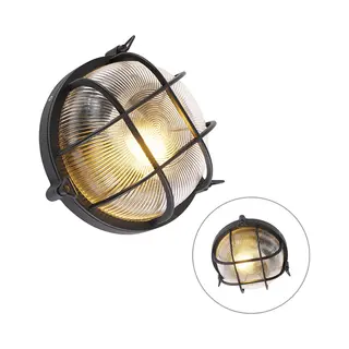 Qazqa - Industrie I Vintage I Industrie I Vintage I Runde Außen Wandleuchte Schwarz IP44 - Noutica I Außenbeleuchtung - Aluminium Rund - Led