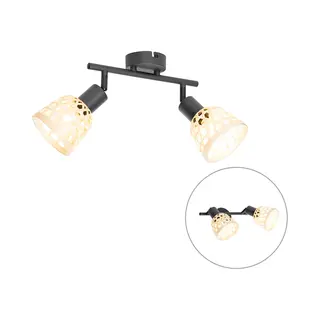 Qazqa Rayan - Oosterse Wand En Plafondspot | Spotje | Opbouwspot - 2 Lichts - L 45 Cm - Naturel - Woonkamer | Slaapkamer | Keuken