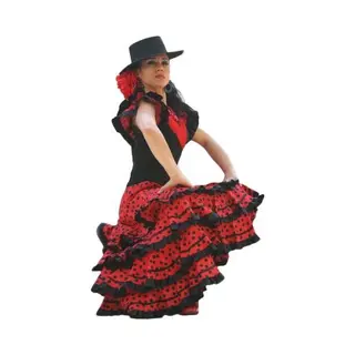 La Señorita Spaanse Flamenco Jurk - Zwart/Rood - Maat 34/36 (18) - Volwassenen - Verkleed Jurk Meisjes Dames