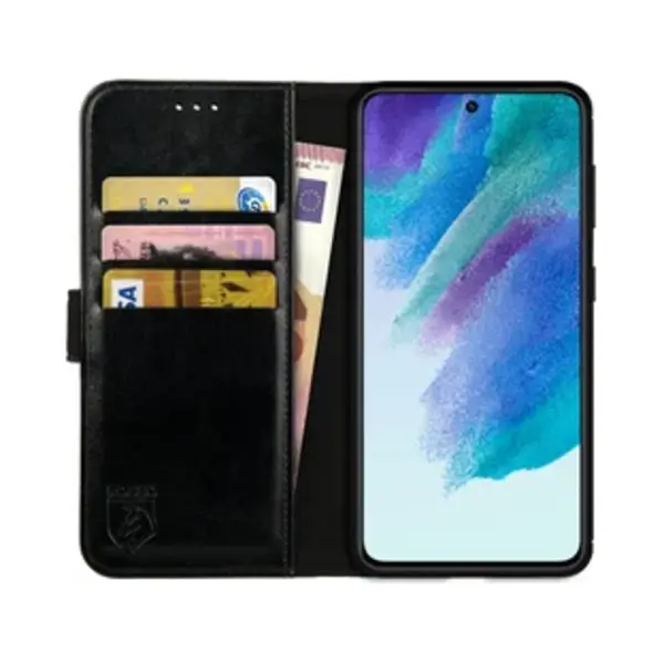 Rosso Element Book Case Wallet Hoesje Geschikt Voor Samsung Galaxy S21 Fe | Portemonnee | 3 Pasjes | Magneetsluiting | Stand Functie | Zwart thumbnail