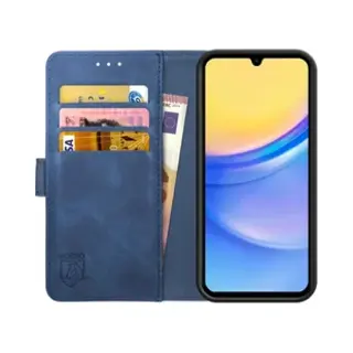 Rosso Element Book Case Wallet Hoesje Geschikt Voor Samsung Galaxy A15 | Portemonnee | 3 Pasjes | Magneetsluiting | Stand Functie | Blauw