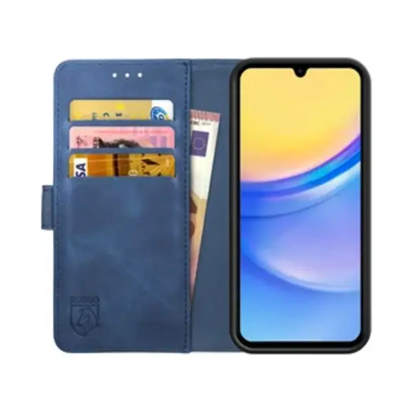 Rosso Element Book Case Wallet Hoesje Geschikt Voor Samsung Galaxy A15 | Portemonnee | 3 Pasjes | Magneetsluiting | Stand Functie | Blauw thumbnail
