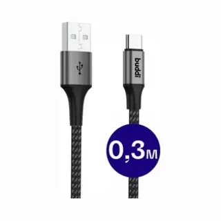 Buddi Flex | Usb-A Naar Usb-C Kabel 12W Fast Charge 5V/2.4A | 480Mbps Dataoverdracht | Gevlochten Nylon | 0, 3M Zwart
