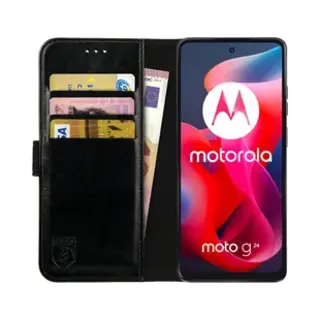 Rosso Element Geschikt Voor Motorola Moto G24 | Wallet Book Case | Portemonnee Hoesje | 3 Pasjes | Magneetsluiting | Stand Functie | Zwart