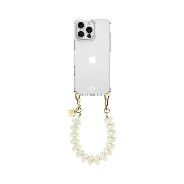Avy Hoesje Geschikt Voor Apple IPhone 16 Pro | Compatibel Met MagSafe | Clear Case Met Telefoonkoord 30CM | Polsband Cupid Beige thumbnail