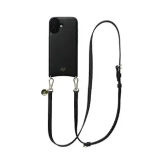 Avy Leren Hoesje Geschikt Voor Apple IPhone 17 | Compatibel Met MagSafe | Leather Case Met Telefoonkoord | Crossbody | Zwart | Long Leather