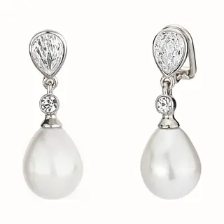 Traveller Clip Oorbellen - Oorclips Dames - Hangers - Zilverkleurig - Parels - Kristal - Preciosa Crystals - Parel Wit - Oorhangers 30 Mm - 110680