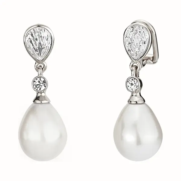 Traveller Clip-on Earrings - Pearl Drops - Women - Pearls - 12x15 Mm - White - Preciosa Crystals - Platinum Plated - 32x12 Mm - 110680 thumbnail