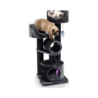 Petrebels Kratzbaum Victoria 125 Cm Hoch, Design Kratzbaum Mit Liegefläche, Spielrolle, Höhle Und Dicke Stämme Ø 12 Cm, Farbe Schwarz