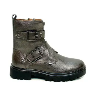 Braqeez 425783-592 Meisjes Biker Boots - Grijs - Leer - Gesp Met Rits