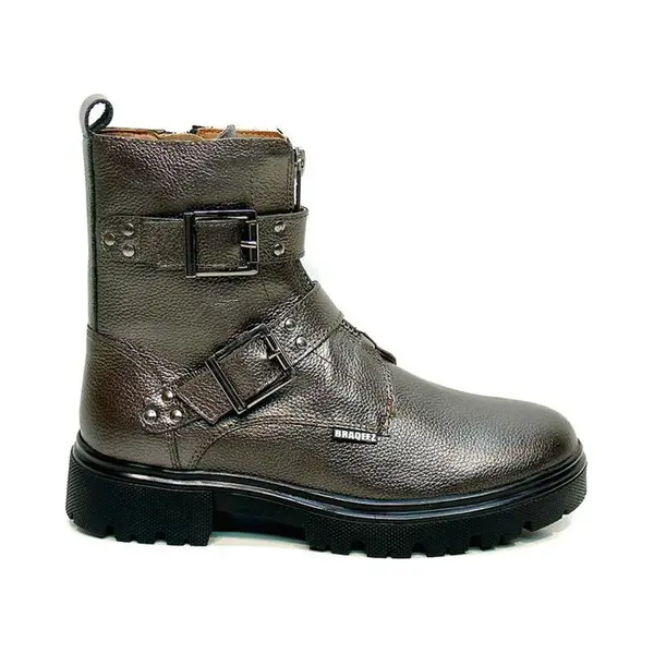Braqeez 425783-592 Meisjes Biker Boots - Grijs - Leer - Gesp Met Rits thumbnail