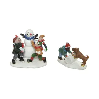 Lumineo Kerstdorp Figuurtjes - Sneeuwpop En Hondje - 4, 5 X 6 X 5, 5 Cm - Polyresin