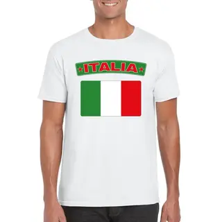 Bellatio Decorations Italie Supporters T-shirt - Met Vlag Print - Wit - Voor Heren - Landen - Kleding Xxl