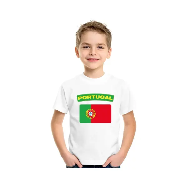 Bellatio Decorations Supporters Kleding - T-shirt Van Vlag Portugal - Wit - Voor Kinderen - Korte Mouwen - Sport 134/140 thumbnail