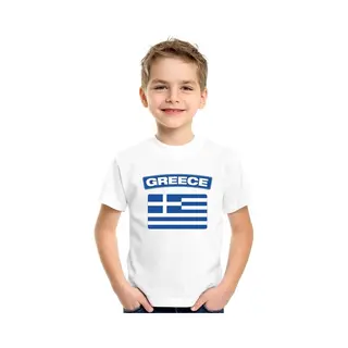 Bellatio Decorations Supporters Kleding - T-shirt Van Vlag Griekenland - Wit - Voor Kinderen - Korte Mouwen - Sport 134/140