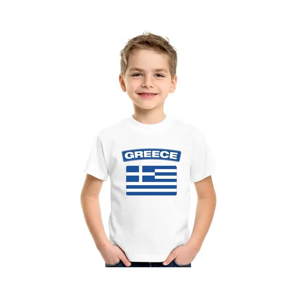 Bellatio Decorations Supporters Kleding - T-shirt Van Vlag Griekenland - Wit - Voor Kinderen - Korte Mouwen - Sport 134/140 thumbnail