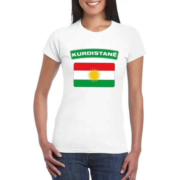 Bellatio Decorations Vlag Koerdistan T-shirt - Wit - Met Vlag Van Het Land Print - Voor Dames - Korte Mouwen - Supporters S thumbnail