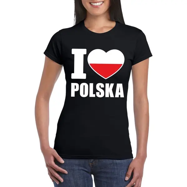 Bellatio Decorations Polen Supporters Kleding T-shirt - Voor Dames - Zwart - Met Vlag Kleuren Print - Korte Mouwen Xl thumbnail