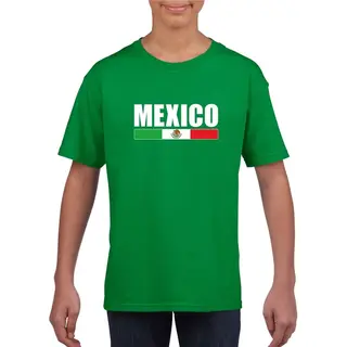 Bellatio Decorations Mexico Supporter T-shirt - Groen - Voor Kinderen - Landen Vlag Thema - Kleding 122/128