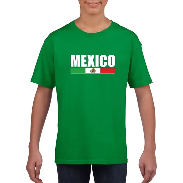 Bellatio Decorations Mexico Supporter T-shirt - Groen - Voor Kinderen - Landen Vlag Thema - Kleding 122/128 thumbnail