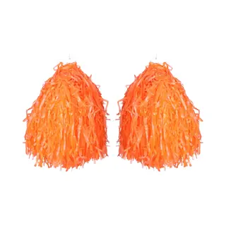 2x Stuks Cheerball/pompom Oranje Met Ringgreep 33 Cm - Cheerleader Verkleed Accessoires