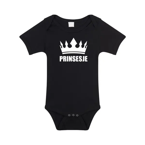 Bellatio Decorations Prinsesje Met Kroon Baby Rompertje Zwart Meisjes - Kraamcadeau - Babykleding 92 thumbnail