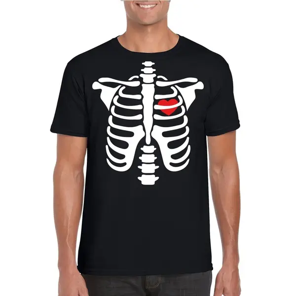 Bellatio Decorations Halloween Skelet Verkleedkleding T-shirt - Zwart - Heren - Korte Mouwen - Katoen - Halloween Kostuum S thumbnail
